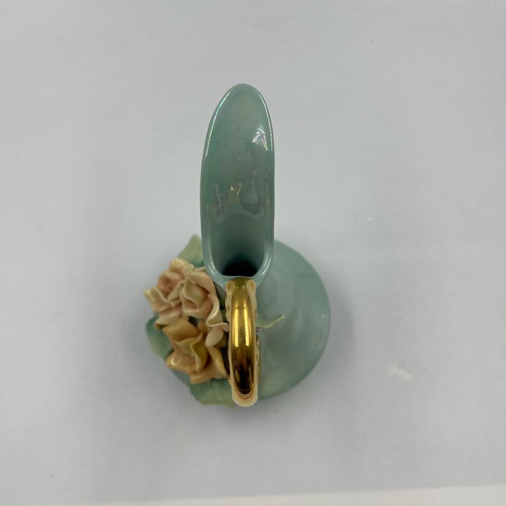 Vintage Capodimonte Lustreware Bud Vase Pitcher Porcelain W Applied Flowers Blue - Picture 4 of 9